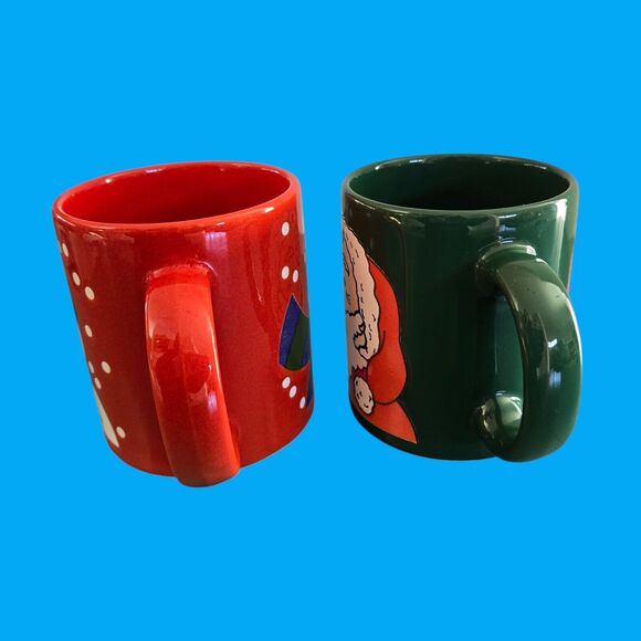 Rare Santa Claus Waechtersbach Vintage Green Christmas Mug & Holiday Red Snowman - Picture 9 of 12